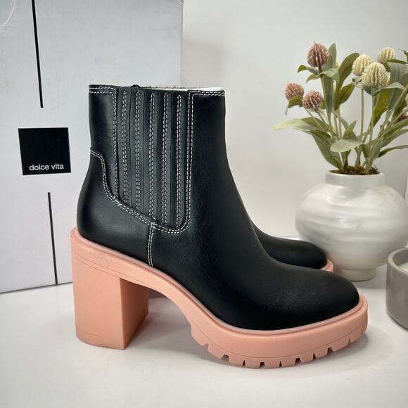 Dolce Vita Caster H20 Waterproof Leather Booties Black/Pink Women 9.5 Tried On - Picture 1 of 10